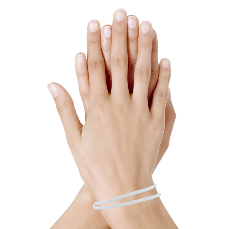 Bracelet Femme Double Tour Cuir Tréssé Rond pour Poignet de 18cm - Blanc