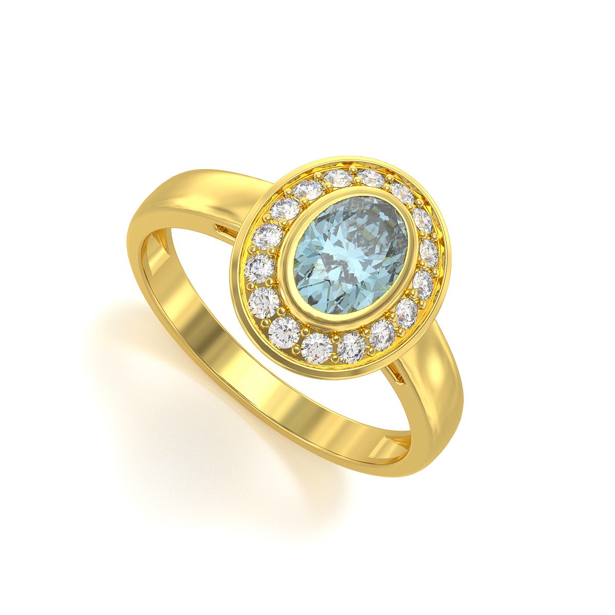Bague ADEN Or 585 Jaune Aigue-Marine et diamants 2.788grs