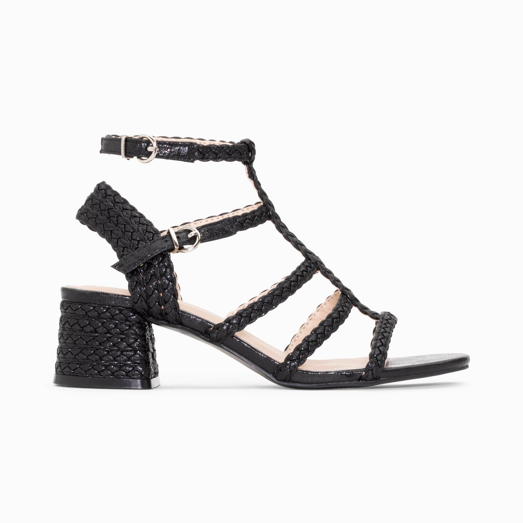 Sandales à talon, Compensées-Sandales à talon tressées Claudia noires