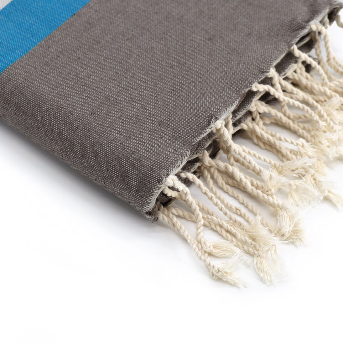 Febronie Fouta Arcachon blanc/taupe clair/bleu jean/bleu azur - 100x200 cm