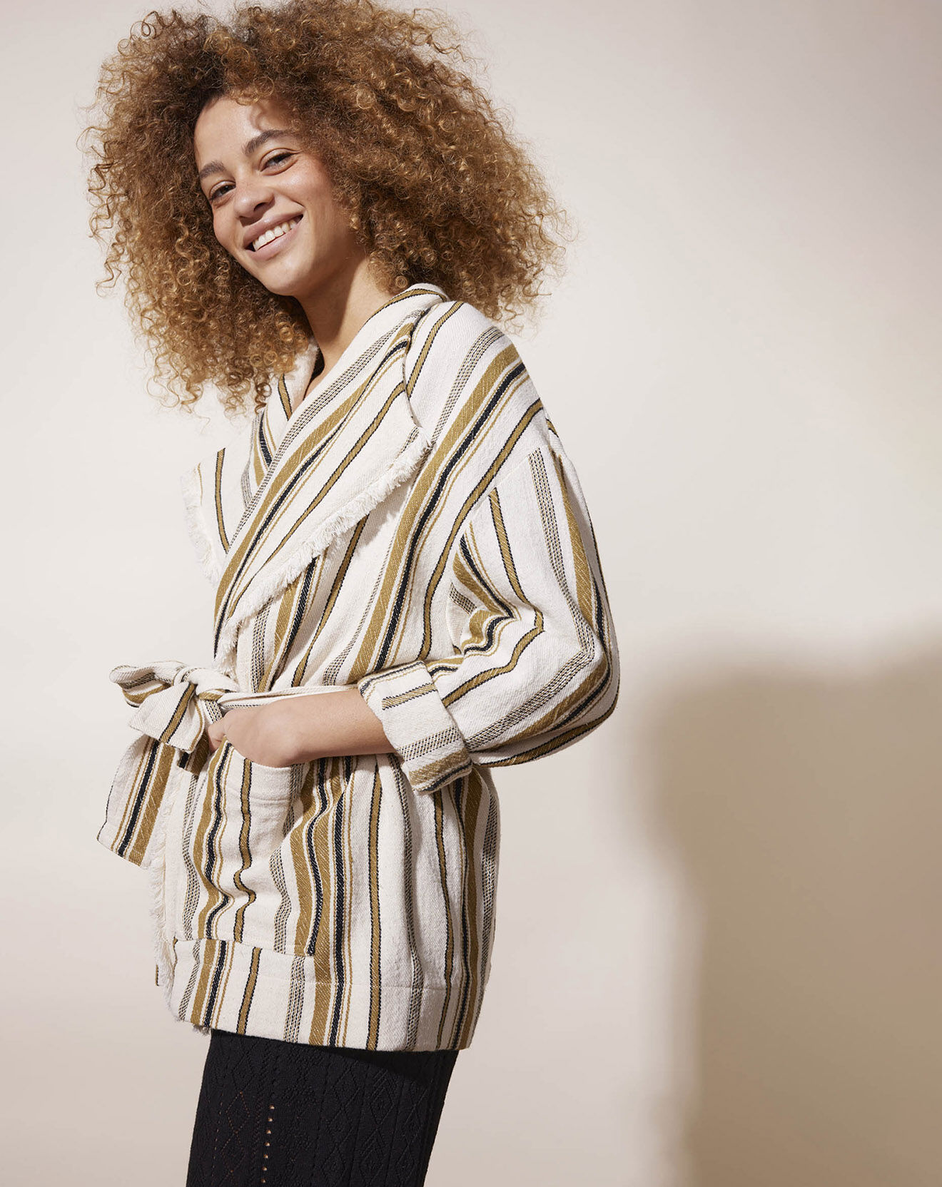 Louizon Veste Nariba rayée blanc/camel