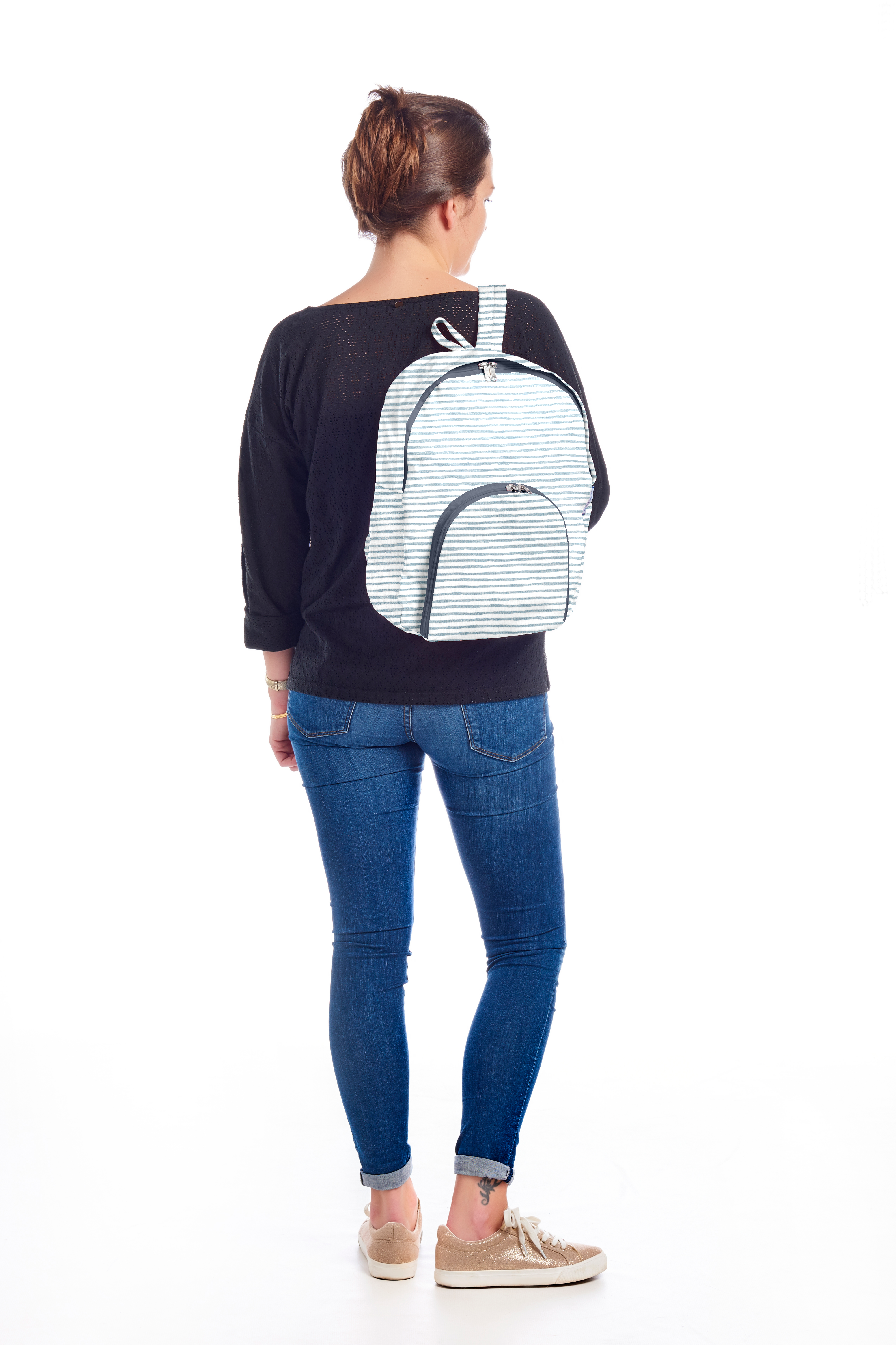 Sac À Dos Pliable Rayé Bleu Blanc