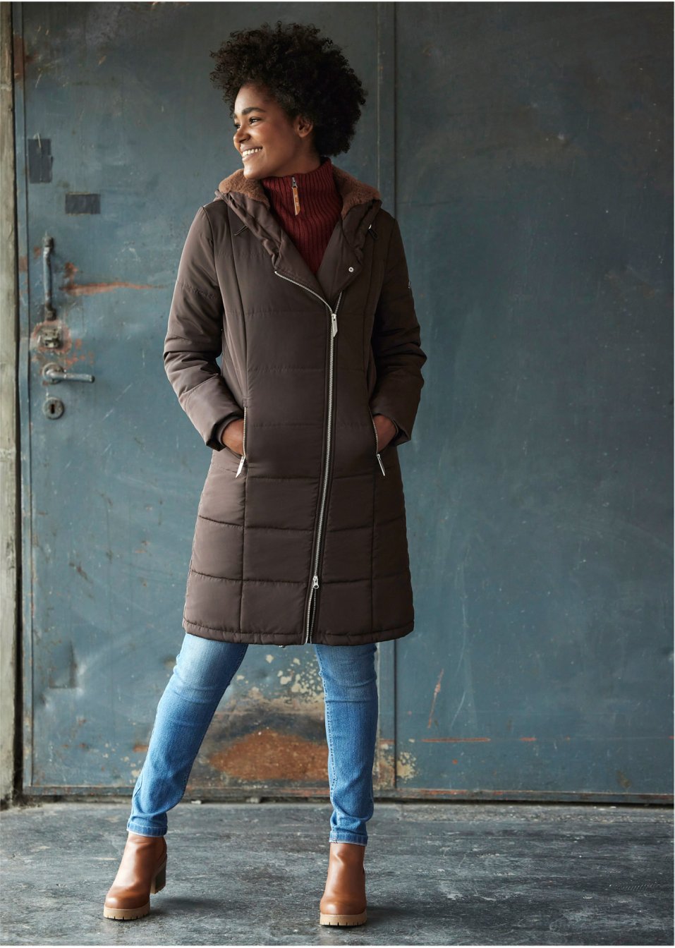 Manteau matelassé avec zip asymétrique