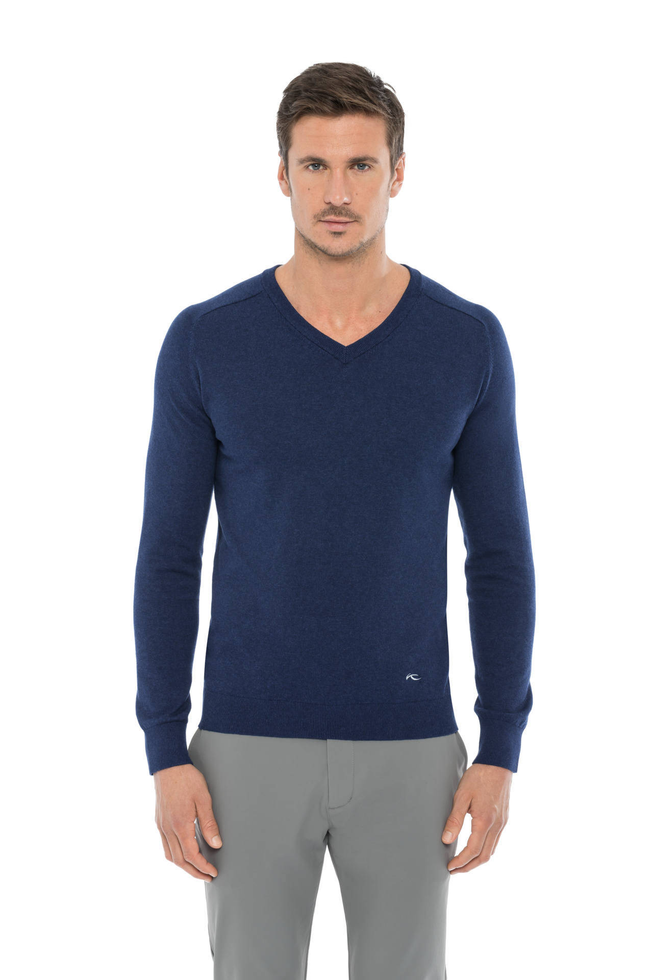 Kirk V-Neck Pullover Herre Atlanta Blue Melange