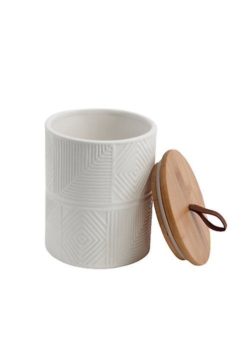 Pot en céramique Ornami blanc avec couvercle en bambou Noam 0,95 L