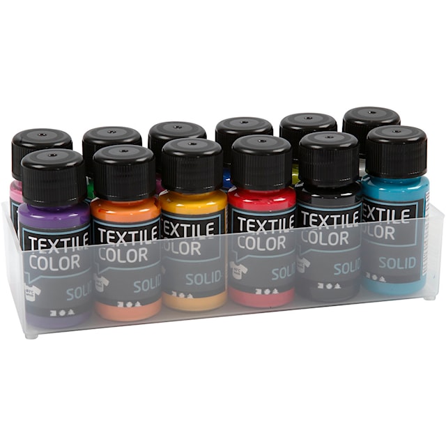 Tekstilfarge, dekkende, ass. farger, 12x50 ml/ 1 pk.