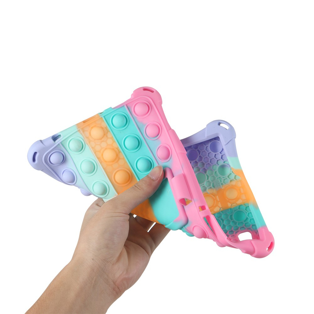 2in1 Samsung Galaxy Tab A7 Lite Silikon Bubbles Case Anti Stress Pop It Fidget Rückseite   Kickstand - Pink