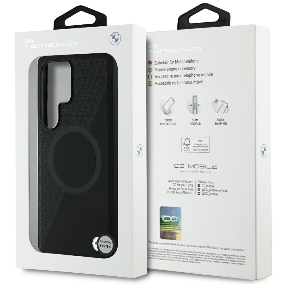 Samsung Galaxy S25 Ultra Leder Hardcase Hülle Half Textured & Circle MagSafe-Modul (BMHMS25L23RTPK) - Schwarz