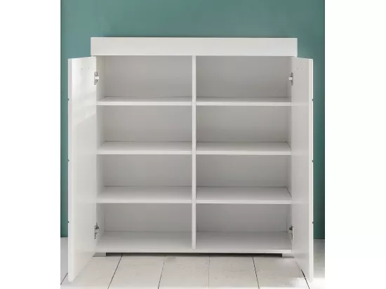 Meuble à chaussures 2 portes 6 étagères blanc brillant Kelia 91cm