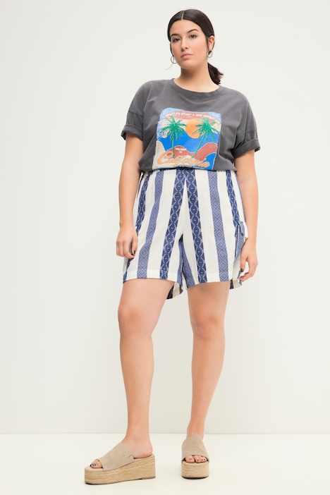Shorts, Wide Legs, HighWaist, Streifen, Elastikbund, Cargotaschen