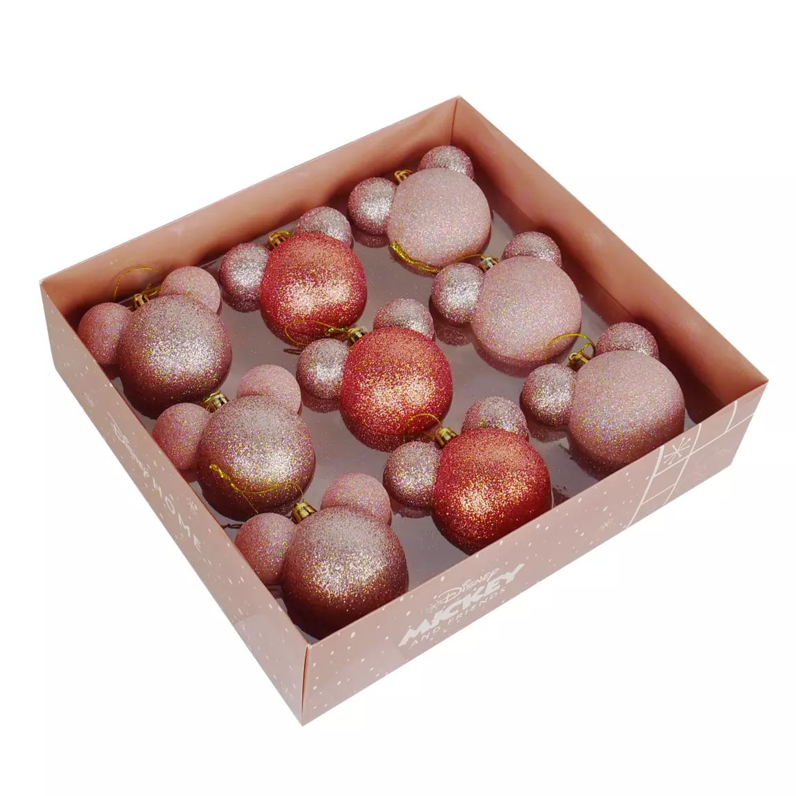Coffret de 9 boules de Noël (D60 mm) Disney Mickey Rose poudré