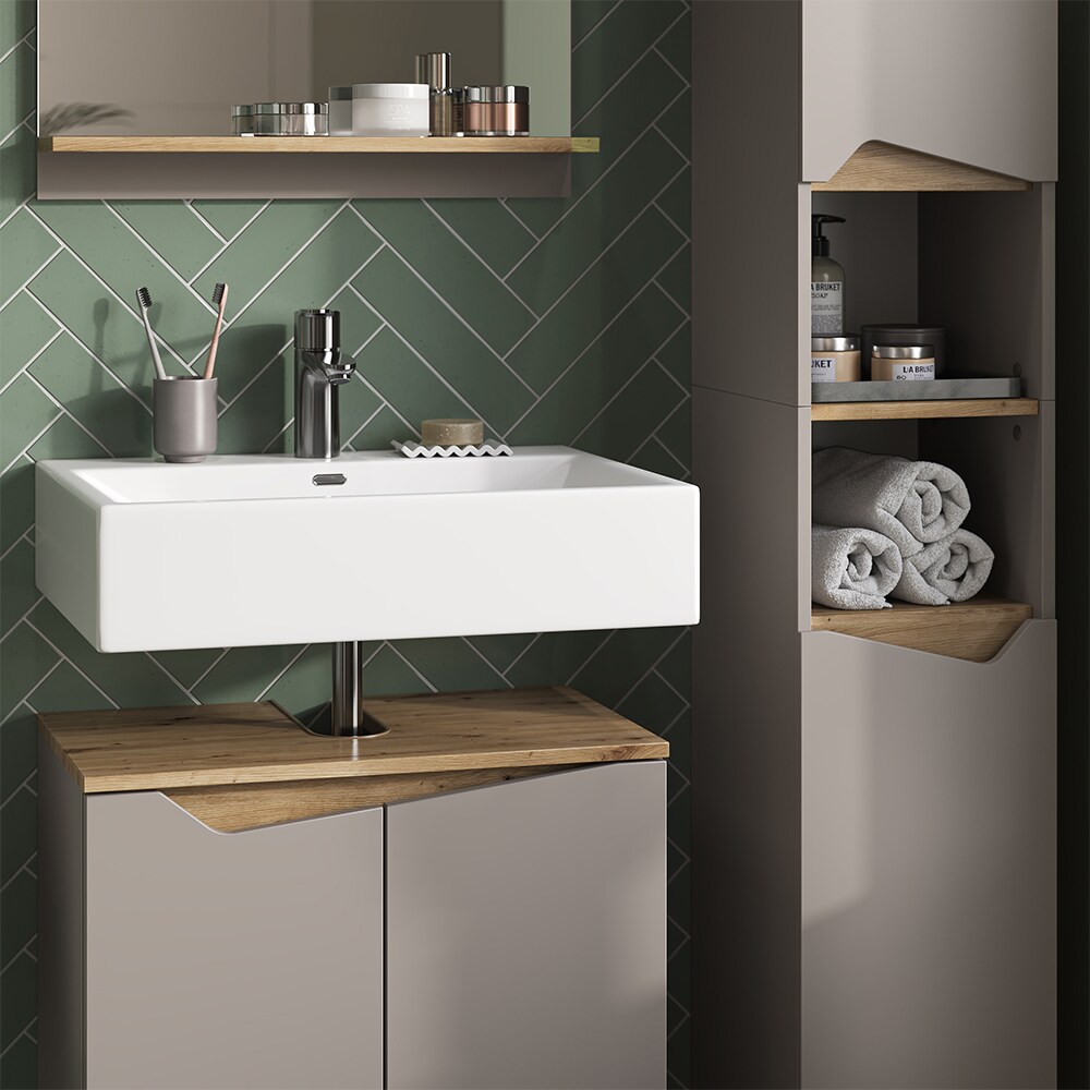 Vicco Badmöbel-Set Marelle Greige Eiche 3 Teile Hochschrank