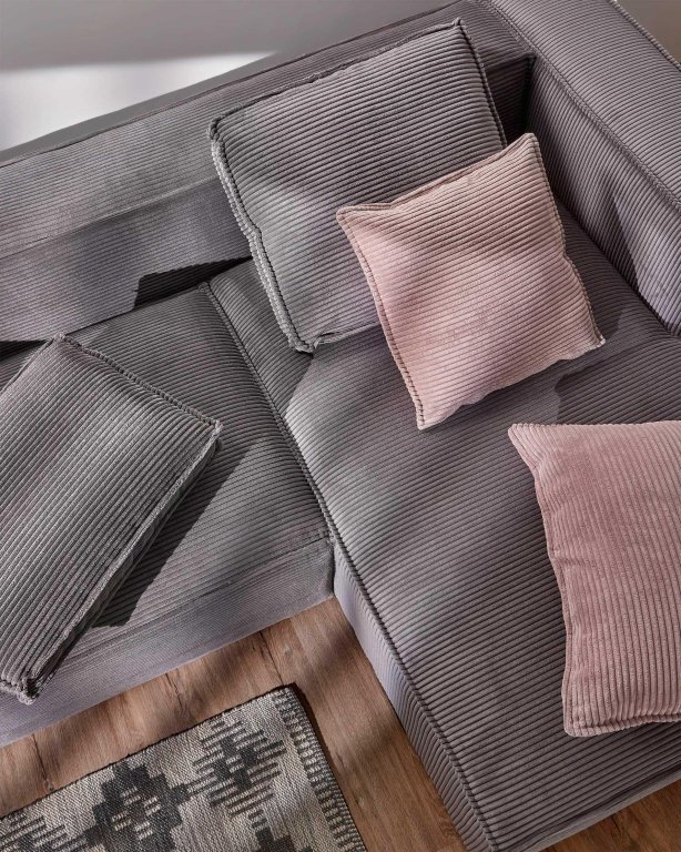 Kave Home Blok 4-zits bank met chaise longue rechts Grey Corduroy