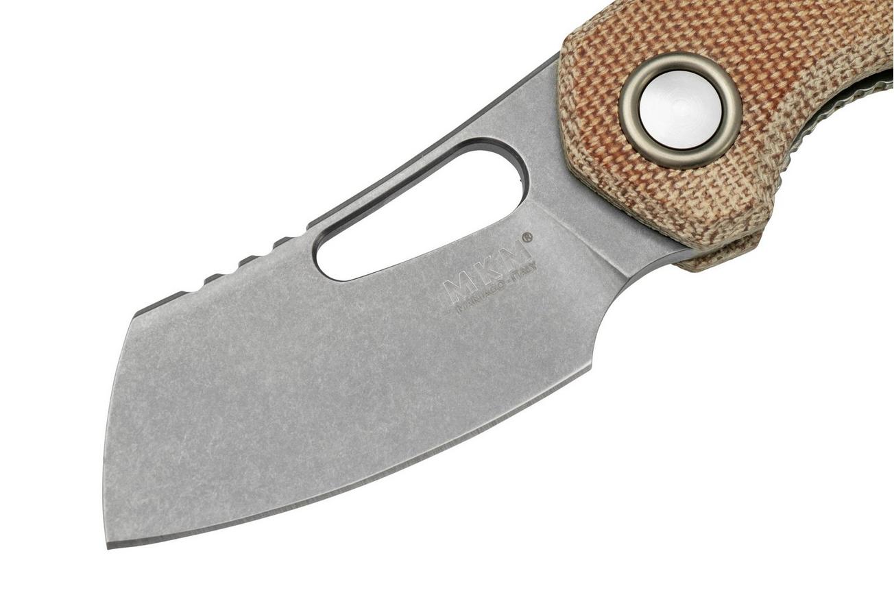 MKM Isonzo FX03M-2NC Cleaver M390, Natural Canvas Micarta zakmes, Jesper Voxnaes design
