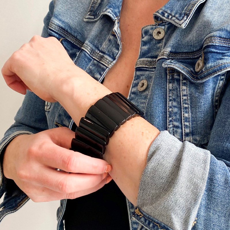 Bracelet extensible noir formes rectangles