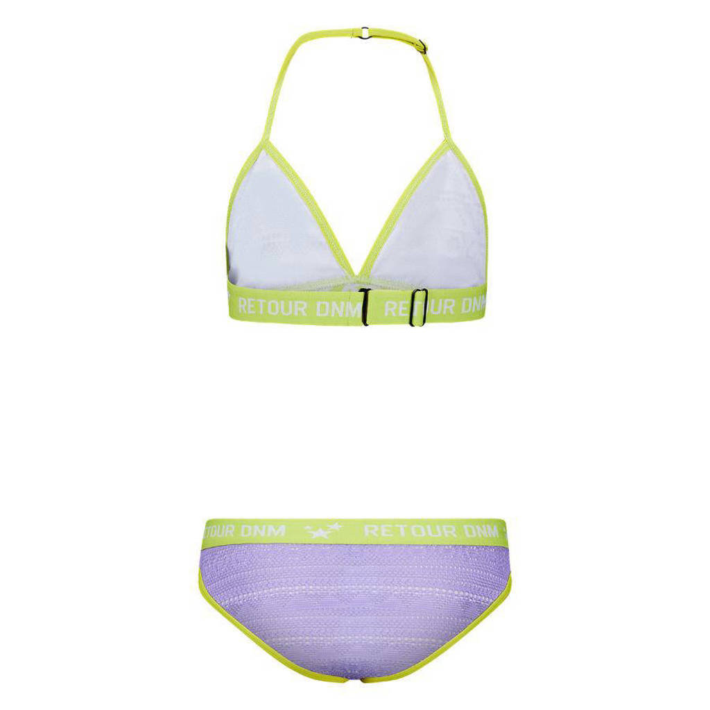 Hele mooie bikinicrochet triangel bikini Delinda paars/limegroen