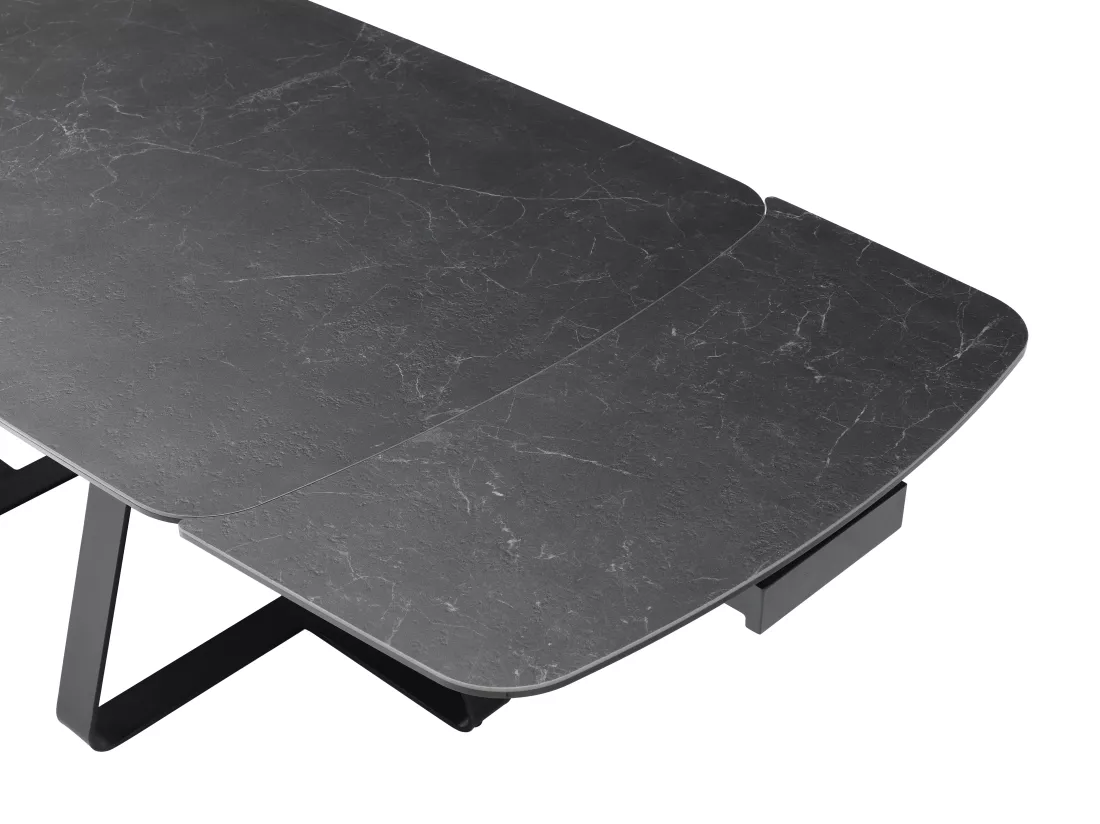 Table à manger extensible 6 à 10 personnes en verre trempé et céramique - Effet marbre noir - MARDONA