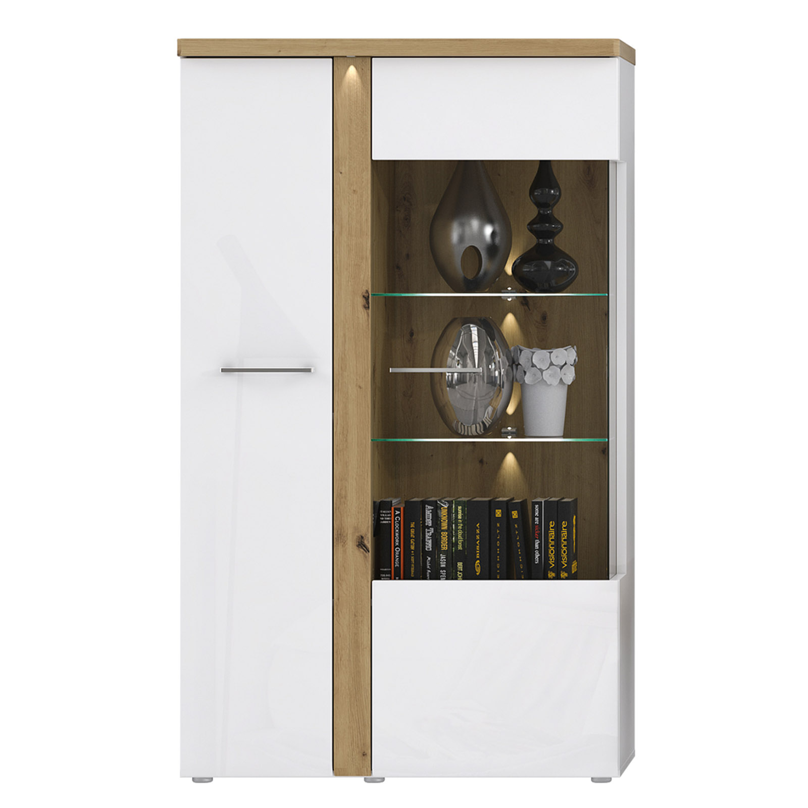 Highboardvitrine - weiß-Artisan Eiche - 164 cm hoch