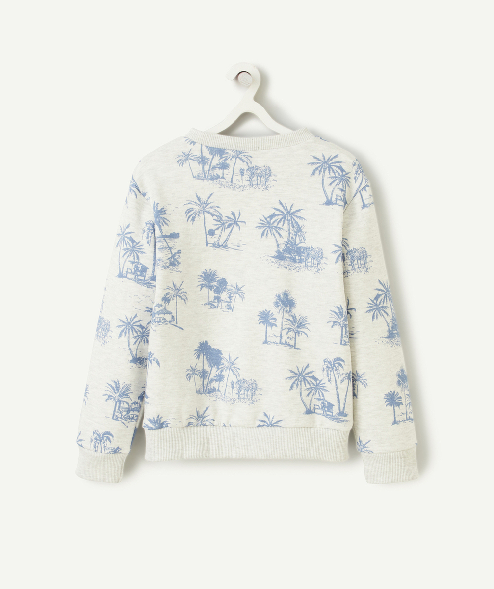 SWEAT GARÇON EN COTON BIO ÉCRU CHINÉ IMPRIMÉ PALMIERS
