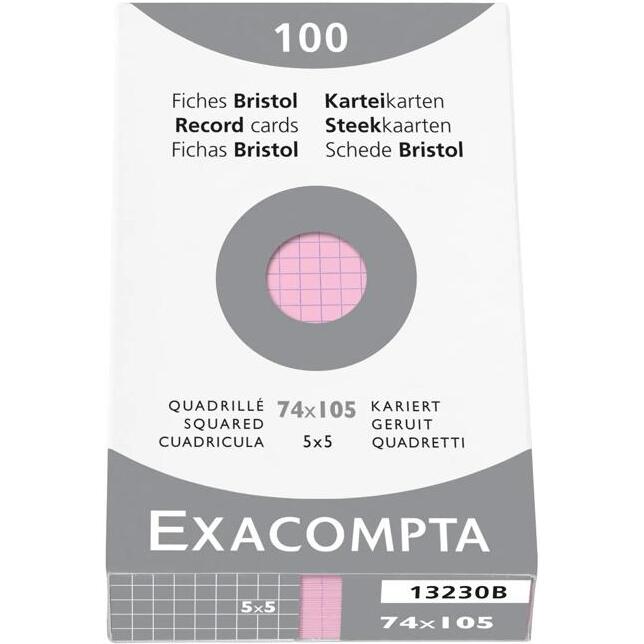 Étui de 100 fiches - bristol quadrillé 5x5 non perforé 74x105mm - Rose
