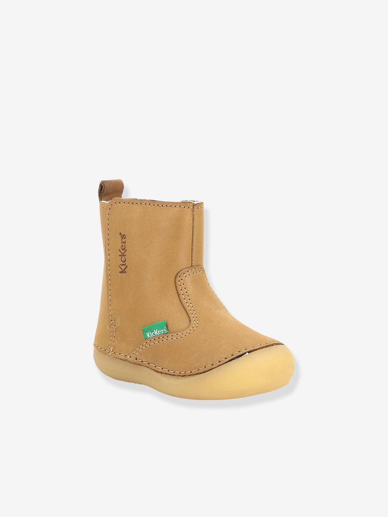 Sapatinhos de couro para bebê Socool Cho KICKERS® First Steps, bege claro, lisos