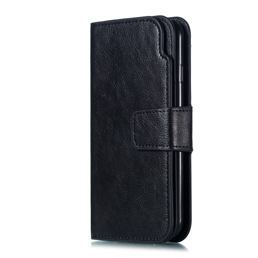 iPhone SE (2022/2020) / 8 / 7 Leder Wallet Etui Tasche mit 9 Kartenfächern - Schwarz
