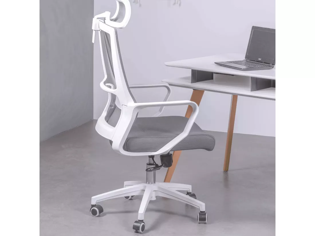 Chaise de bureau ergonomique en mesh respirante et appui-tête réglable - Mesh - Gris foncé