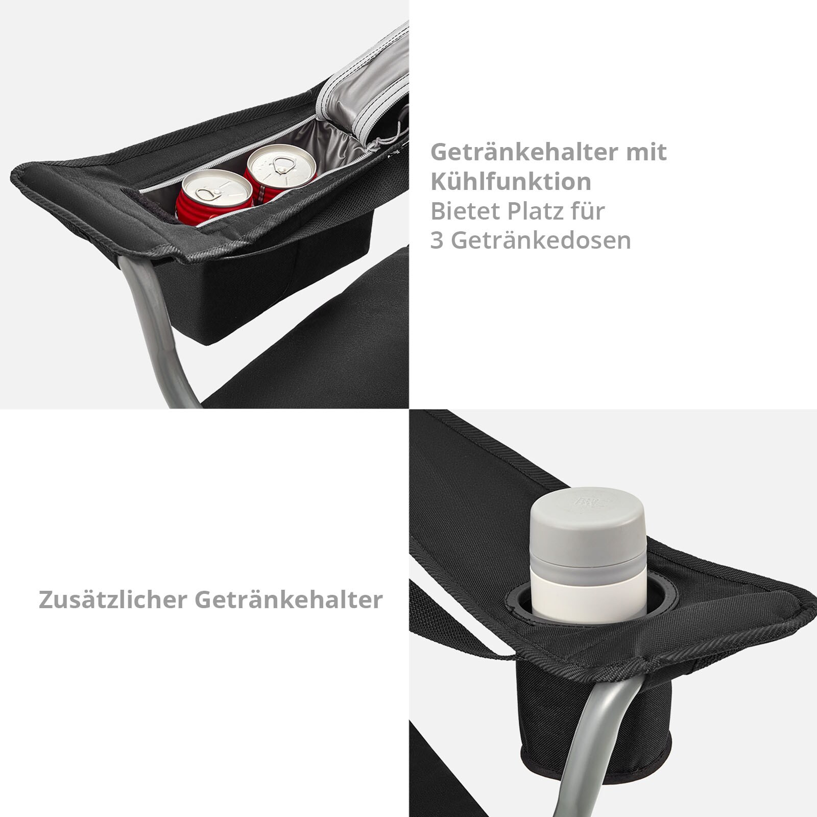KINGCAMP Camping Falt Stuhl Klapp Sessel Garten Angel Outdoor Kühltasche 160 kg Farbe: Black/Light Grey