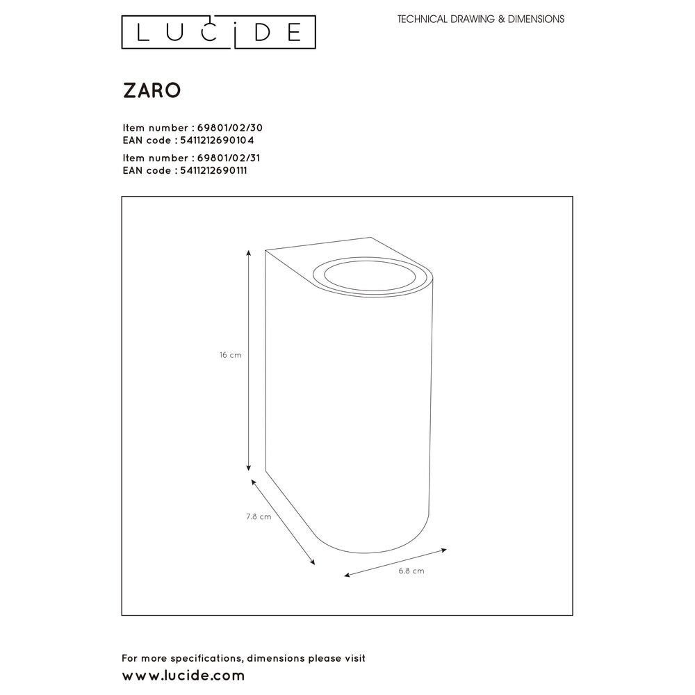 Zaro wandlamp in wit, GU10, 2-lichts, IP44, rond