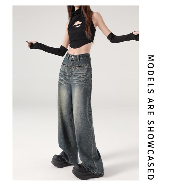 Denimot - High Waist Washed Wide Leg Jeans (diverse designs)