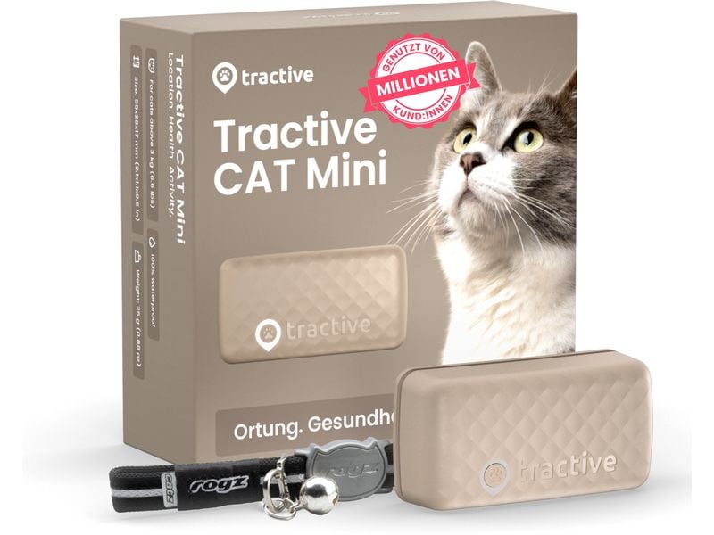 tractive GPS-Tracker CAT Mini LTE, Braun GPS Tracker für Katzen