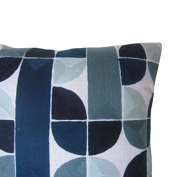 Coussin Ploidic 45x45 cm Avec broderies géométriques Bleu et blanc