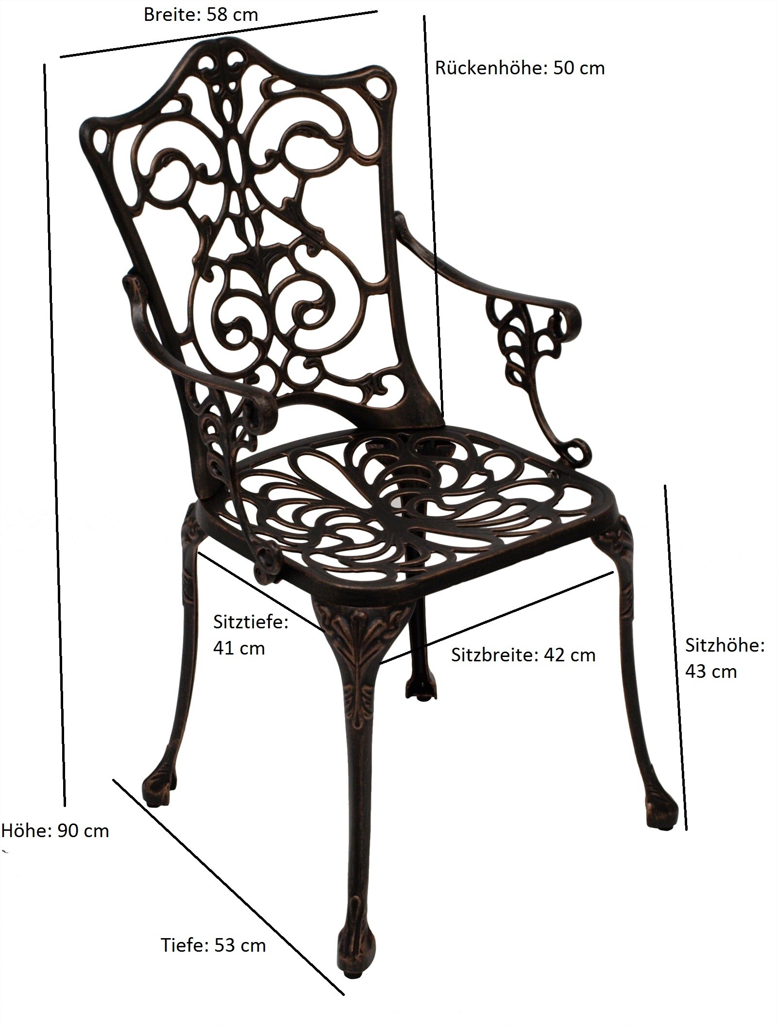 DEGAMO Sessel Jugendstil, Aluguss bronze antik
