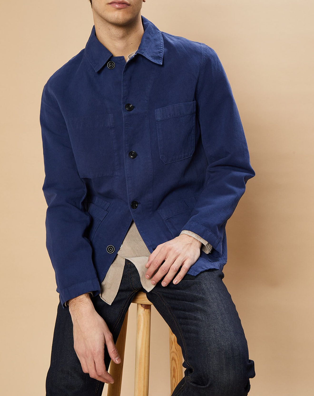 Hartford Veste en Coton & Lin Jerry indigo