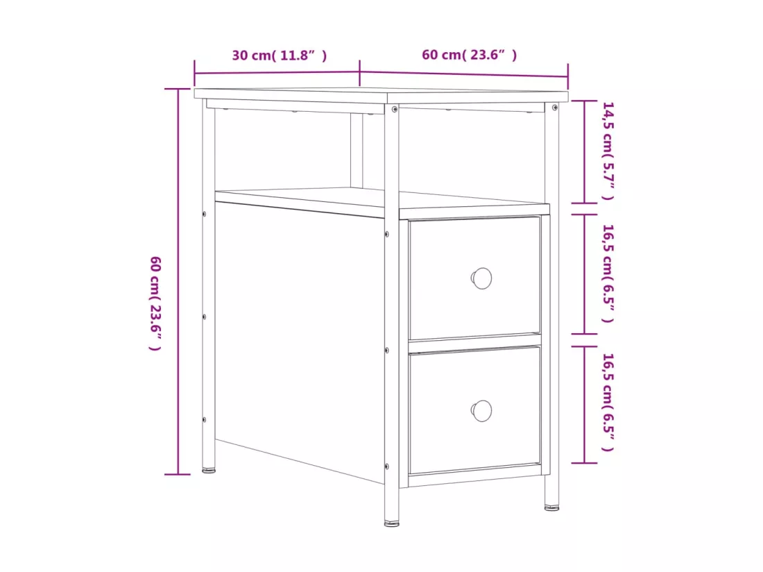 Tables de chevet 2 pcs noir 30x60x60 cm bois d’ingénierie