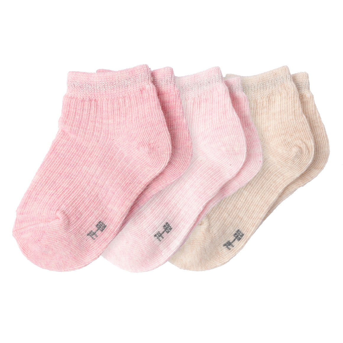Topomini 3 Paar Baby Sneaker-Socken mit Glitzer-Akzent rosa / zartrosa / hellbeige