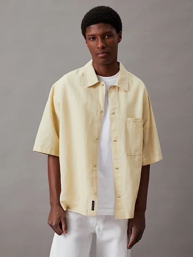 Camisa de manga curta em algodão e linho
