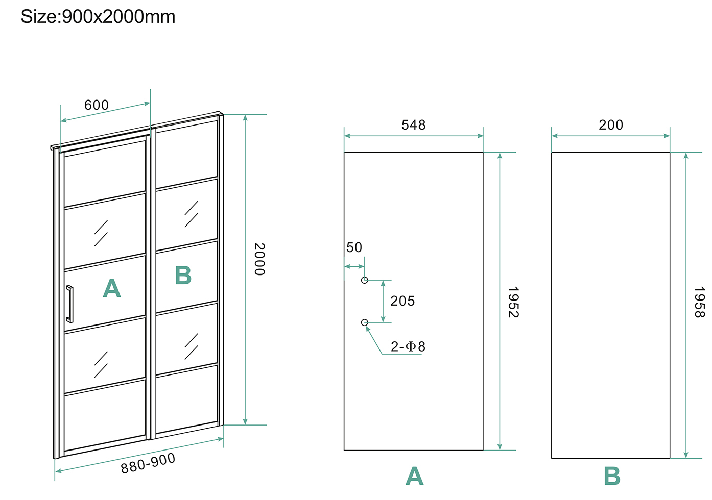 Mueller Skyline nisdeur met vaste wand 90x200 mat zwart anti-kalk