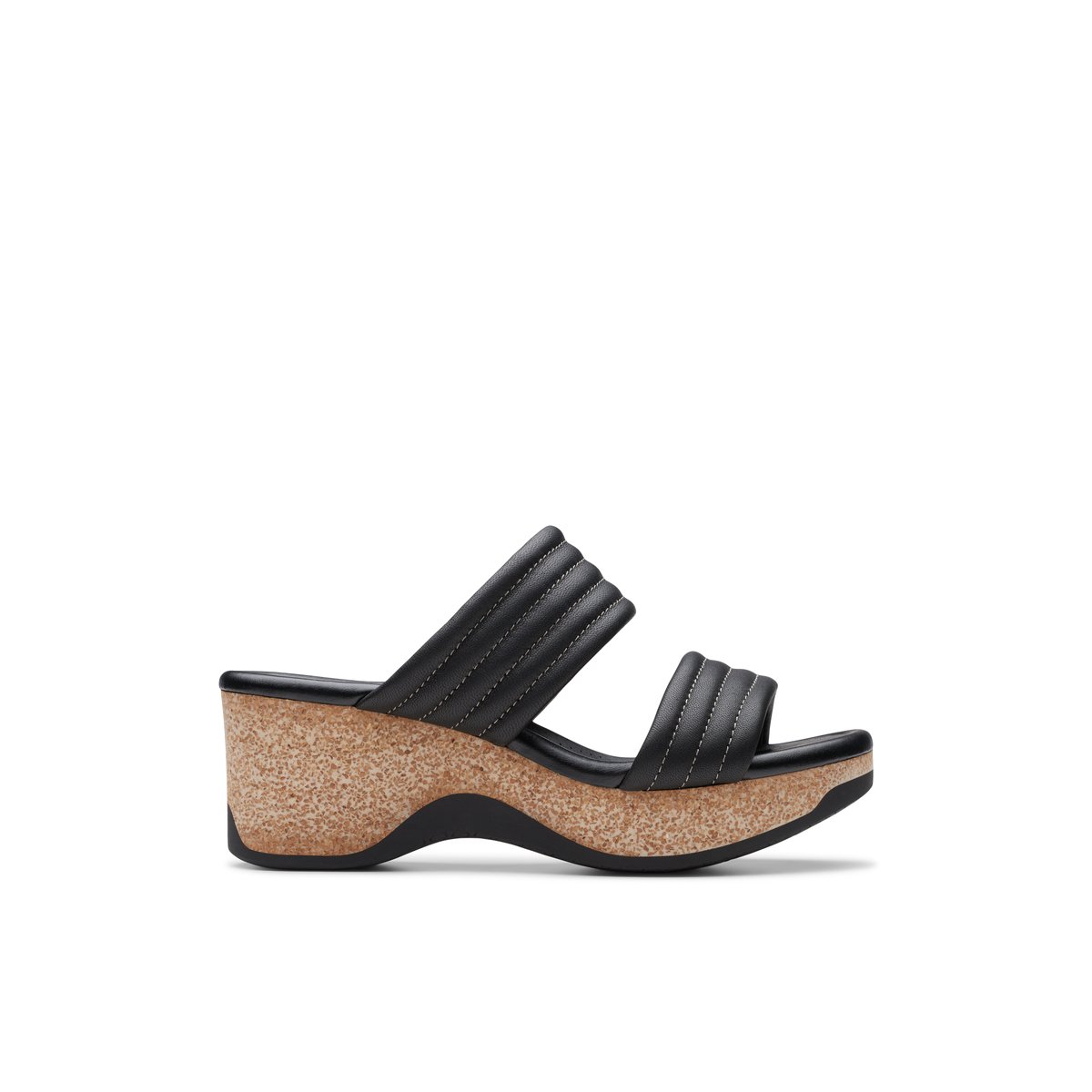 CLARKS-Chelseah_pth-Sandales à glissière à double bride - Talon compensé - Noir