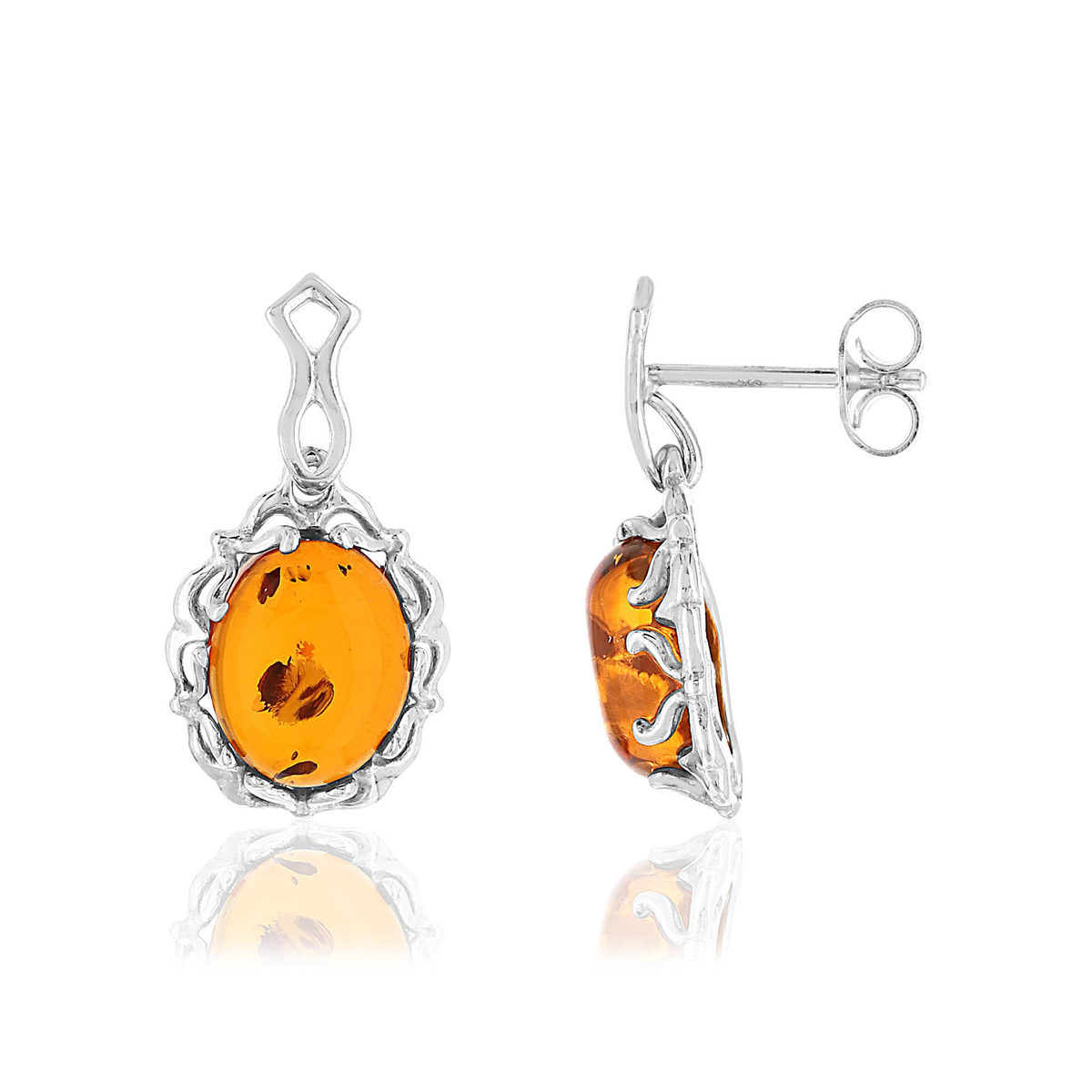 Boucles d'oreilles argent 925 ovales ambres