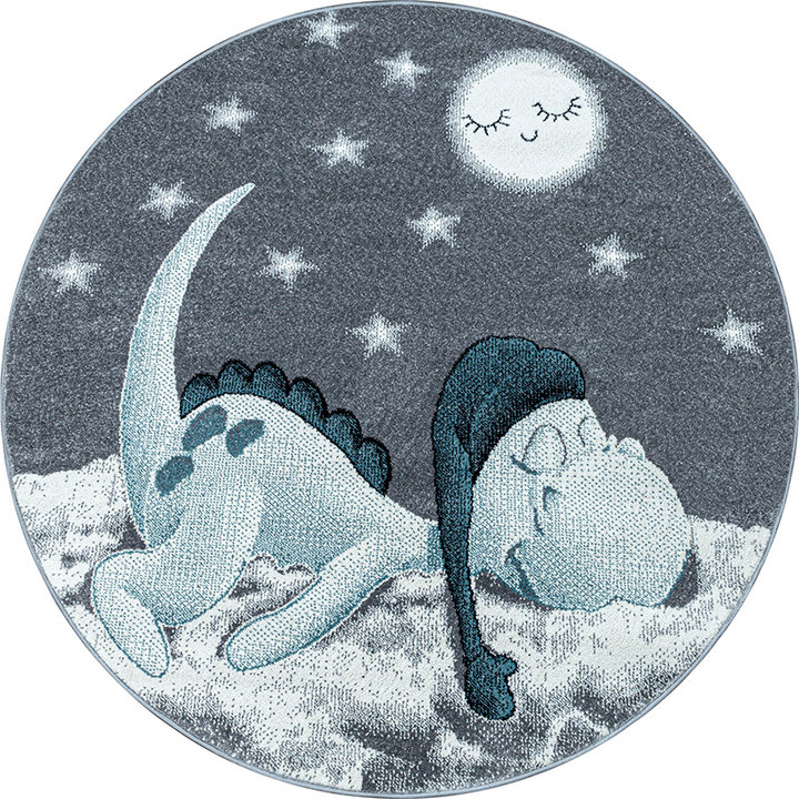 Rond Kindervloerkleed - Bambi Dino Blauw | Speels design