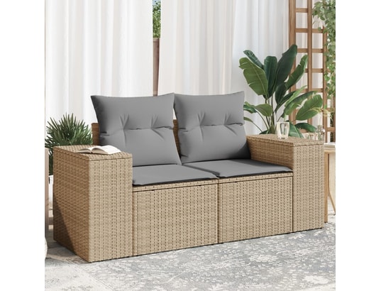 VIDAXL - Canapé de jardin avec coussins 2 places beige résine tressée