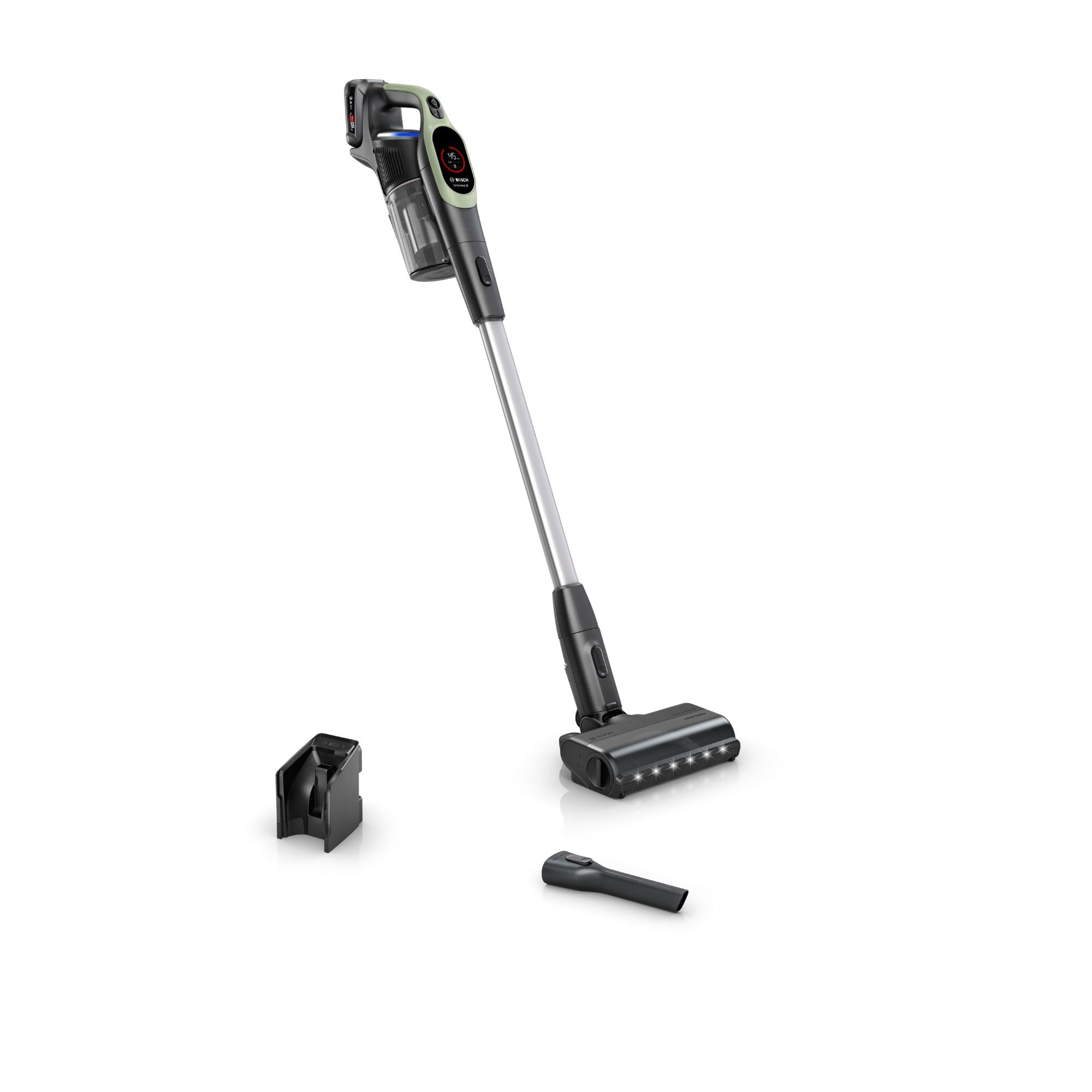 Bosch, aspirateur Balai sans Fil, Unlimited 9, Batterie 3.0 Ah, Technologie MicroClean, bac à poussières Facile à Vider, éclairage LED, Vert, BBS921TB