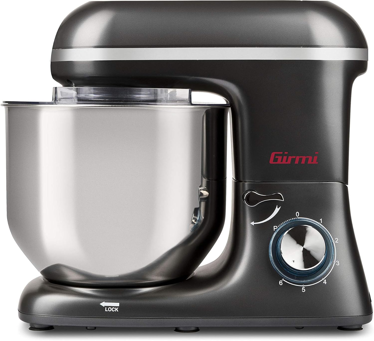 Girmi IM46 Küchenmaschine, 1800 W Max, 8 Liter, 6 Geschwindigkeiten, Pulse, Edelstahlschüssel, Sicherheitsvorrichtung, Zubehör inklusive, Anthrazitgrau