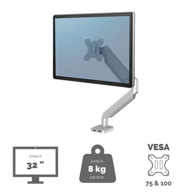 Fellowes Platinum series - Bras porte écran simple réglable - fixation sur bureau - gris