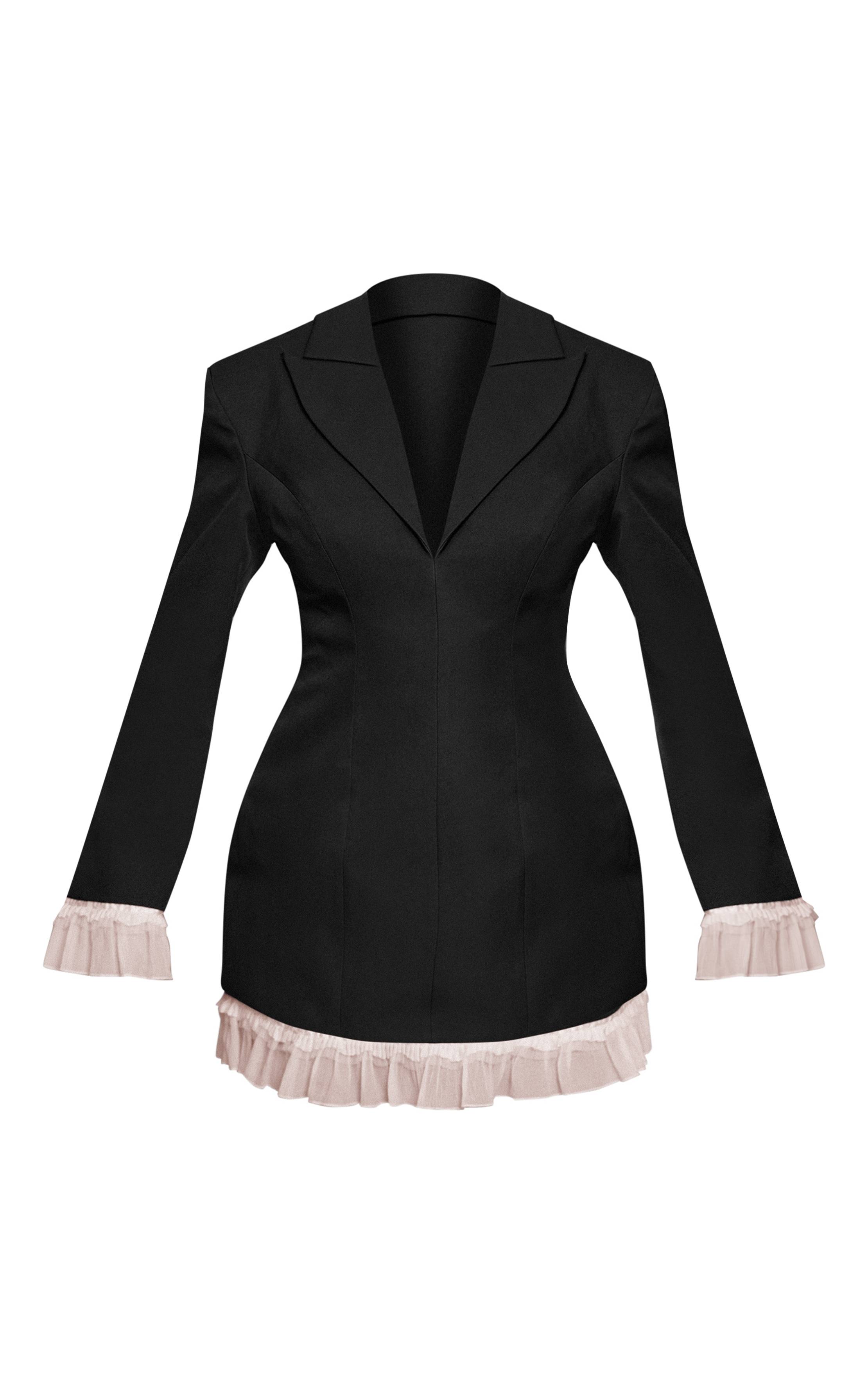 Noir Robe Blazer À Volants Contrastés Shape