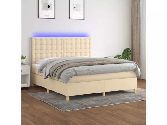 Sommier tapissier avec matelas et LED Crème 180x200 cm Tissu