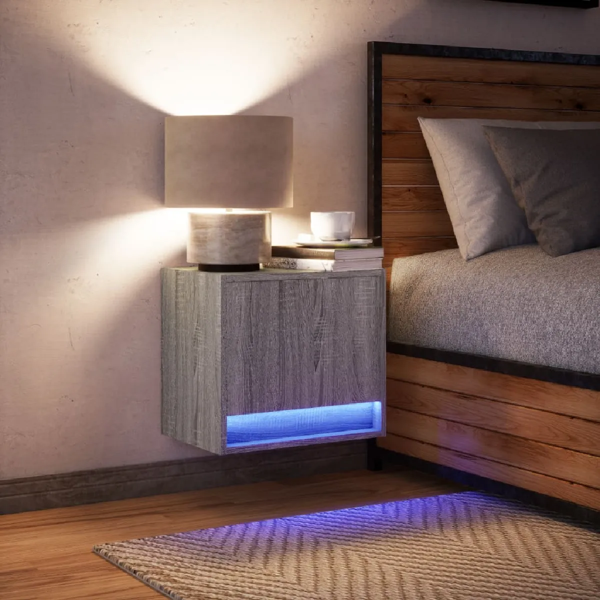 vidaXL Table de chevet murale avec lumières LED sonoma gris