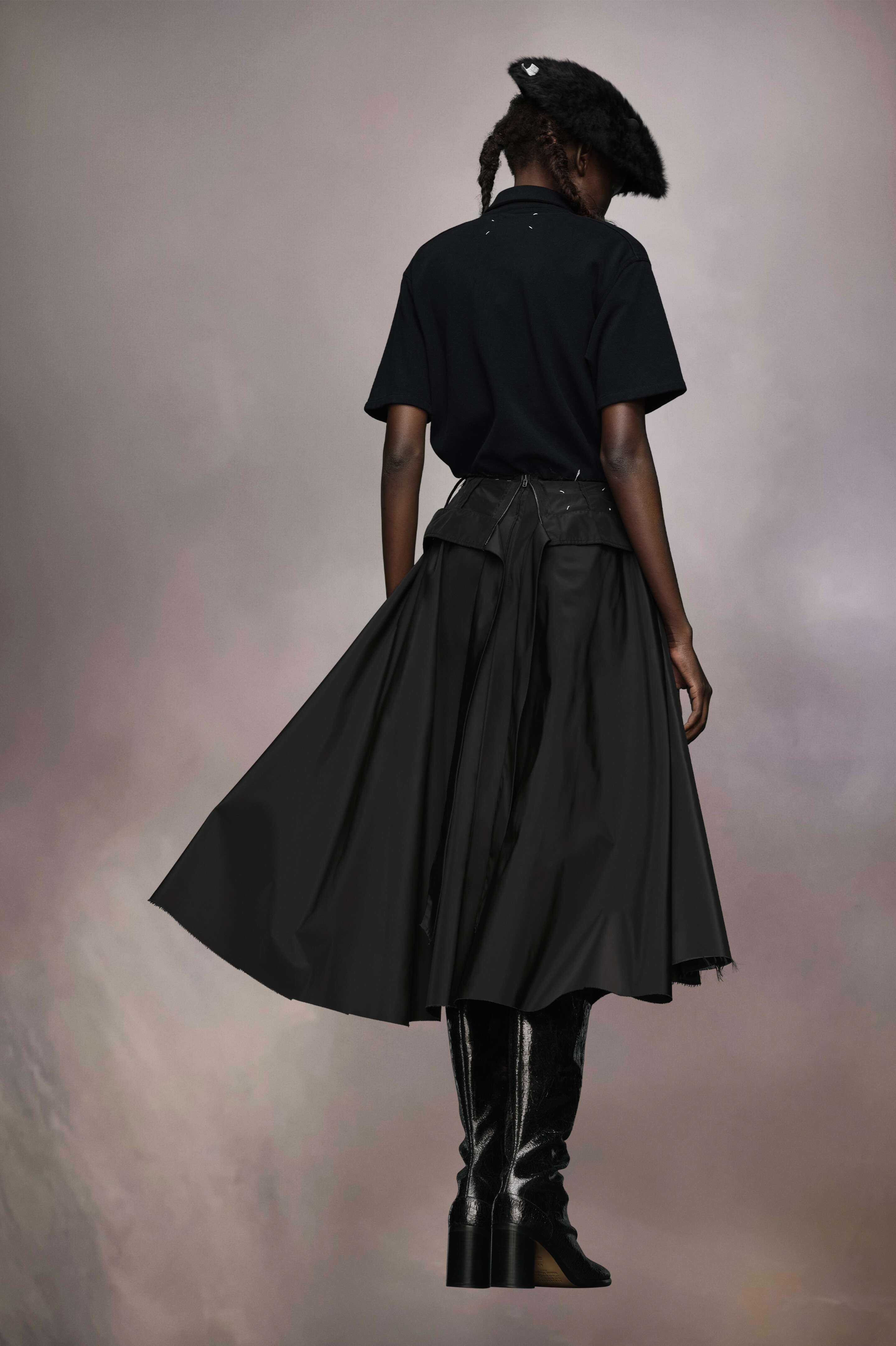 Jupe midi en taffetas Noir