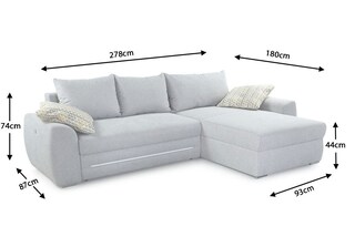 Ecksofa Basel, Stoffbezug grau, Stellmaß 278 x 180 cm